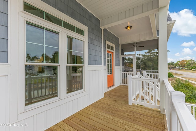 wooden terrace with ceiling fan