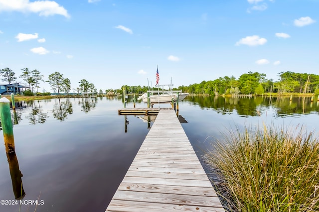 view of dock with a water view