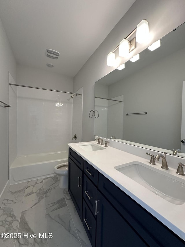 full bath featuring marble finish floor, visible vents, a sink, and toilet