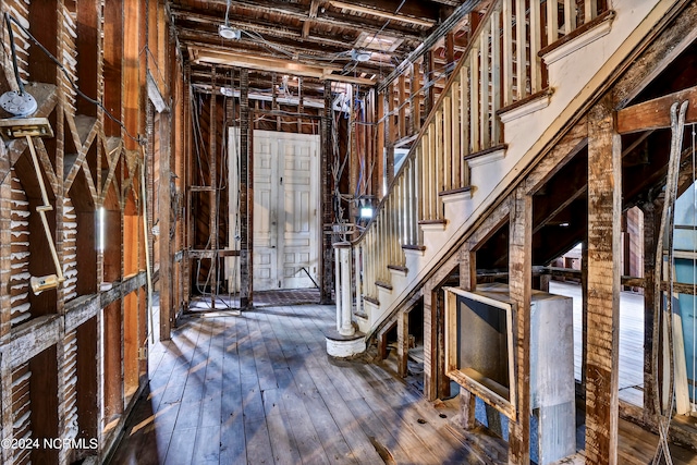 interior space with dark hardwood / wood-style floors