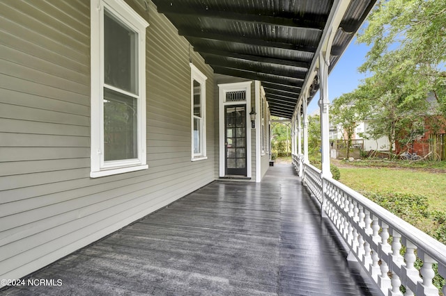 wooden deck with covered porch