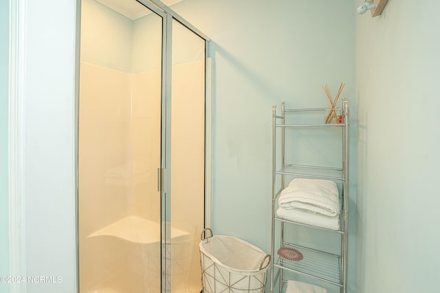 bathroom featuring a shower with shower door