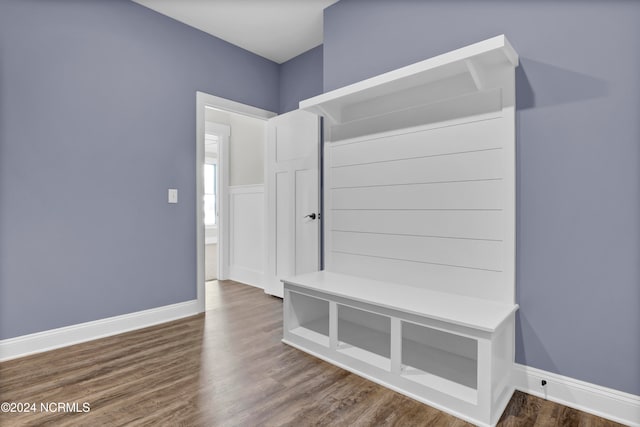 mudroom featuring dark wood-type flooring