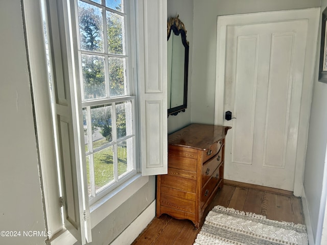 entryway with dark wood-style floors