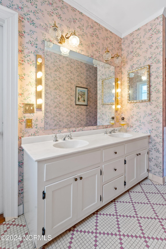 bathroom with vanity and crown molding