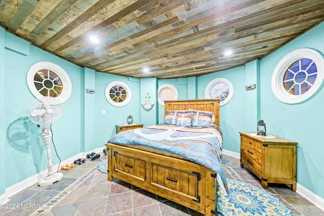 bedroom featuring wooden ceiling