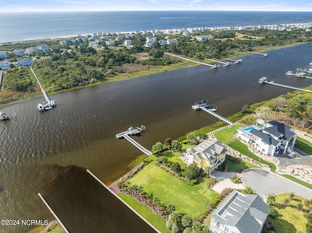 bird's eye view featuring a water view