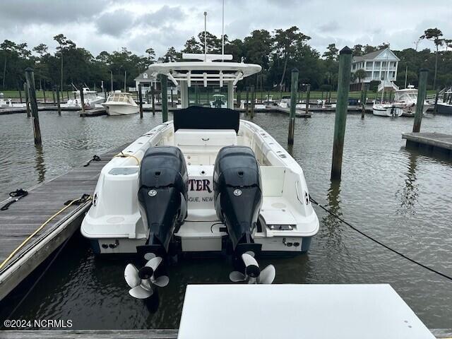 view of dock with a water view