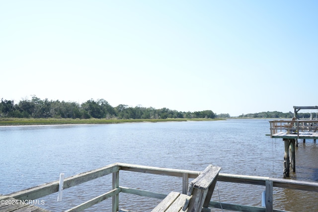 dock area with a water view