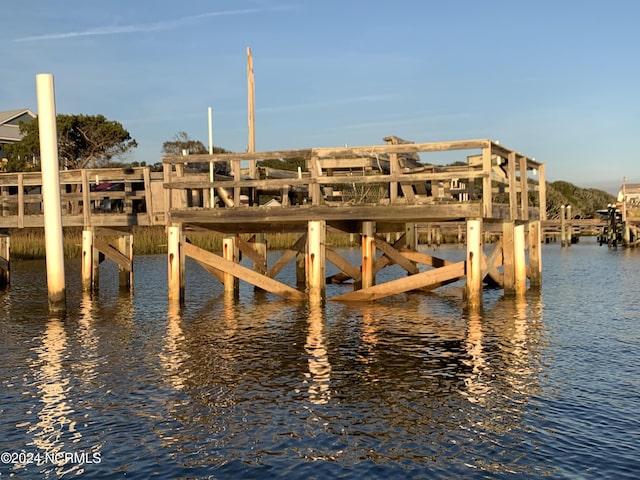 view of dock with a water view