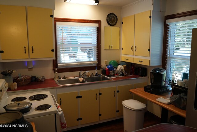 kitchen featuring stainless steel counters, sink, ceiling fan, stainless steel refrigerator with ice dispenser, and crown molding