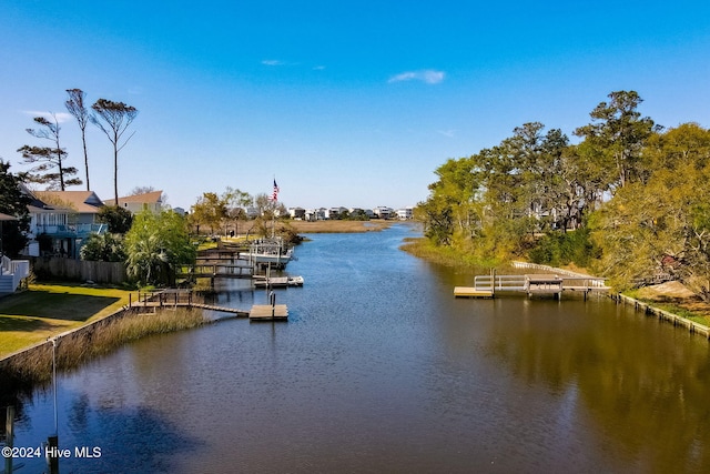 property view of water with a boat dock