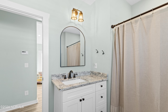 bathroom with hardwood / wood-style floors and vanity