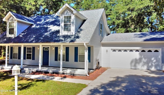 4746 Rail Ct SW, Shallotte, NC 28470 - new england style home with a garage, concrete driveway, a porch, and roof with shingles