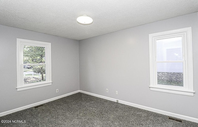 carpeted spare room featuring a textured ceiling