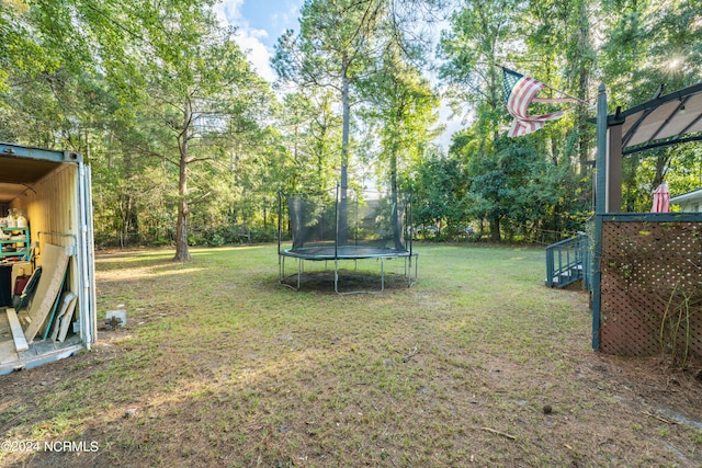 view of yard featuring a trampoline