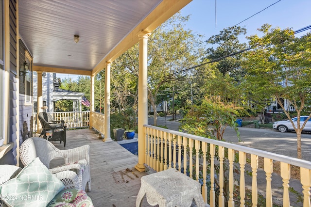 wooden deck with covered porch