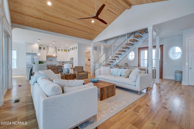 7 S Waterfront Pl, Hampstead, NC 28443 - living area with ceiling fan, visible vents, stairway, and light wood-type flooring