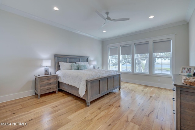 7 S Waterfront Pl, Hampstead, NC 28443 - bedroom with crown molding, recessed lighting, baseboards, and light wood finished floors