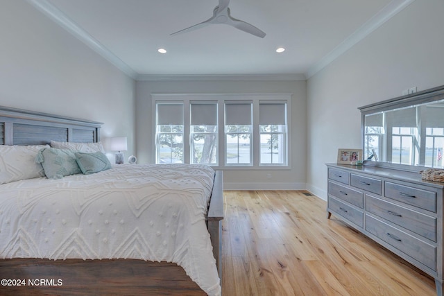 7 S Waterfront Pl, Hampstead, NC 28443 - bedroom featuring crown molding, baseboards, recessed lighting, and light wood-style flooring