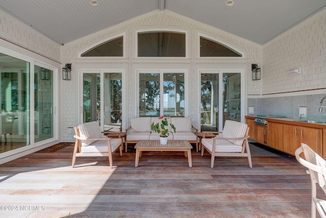 7 S Waterfront Pl, Hampstead, NC 28443 - wooden deck featuring a sink, grilling area, and an outdoor hangout area
