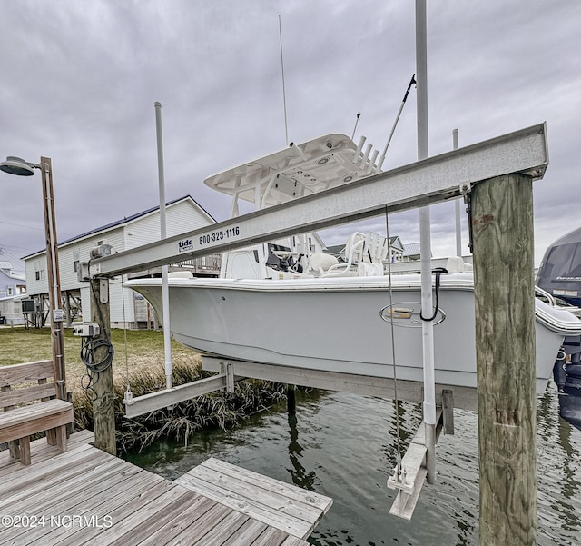 view of dock with a water view