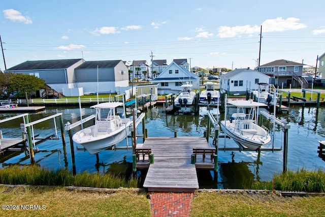 view of dock with a water view