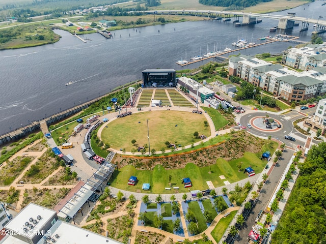 aerial view with a water view