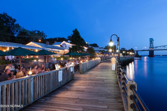 view of dock featuring a water view