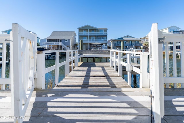 view of dock with a water view