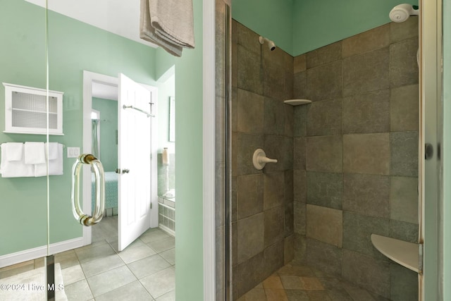 bathroom featuring tile patterned floors and walk in shower