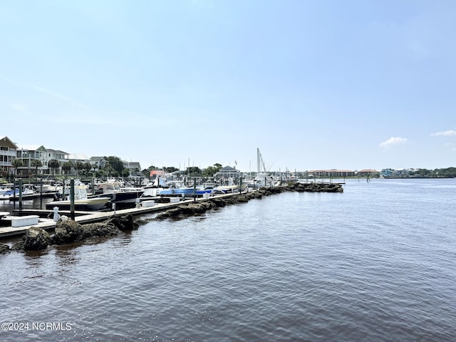 dock area featuring a water view