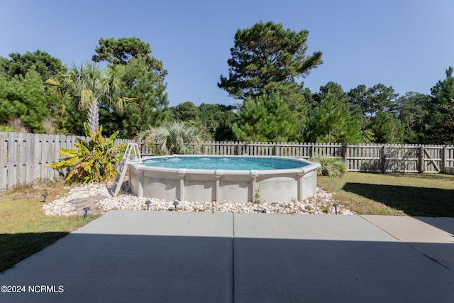 view of pool with a yard