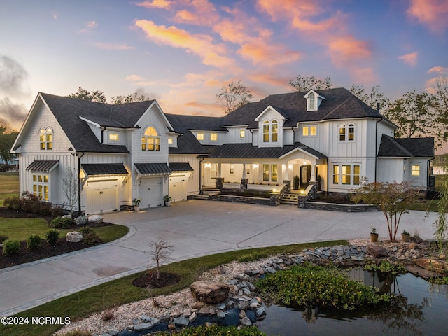 modern farmhouse style home with a garage