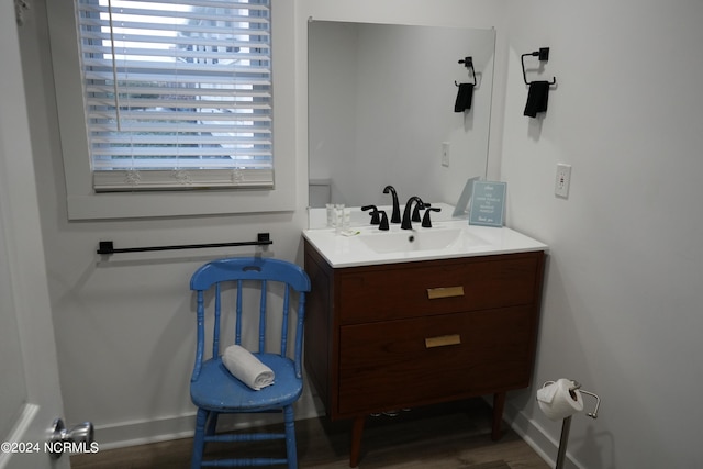 bathroom with wood-type flooring and vanity