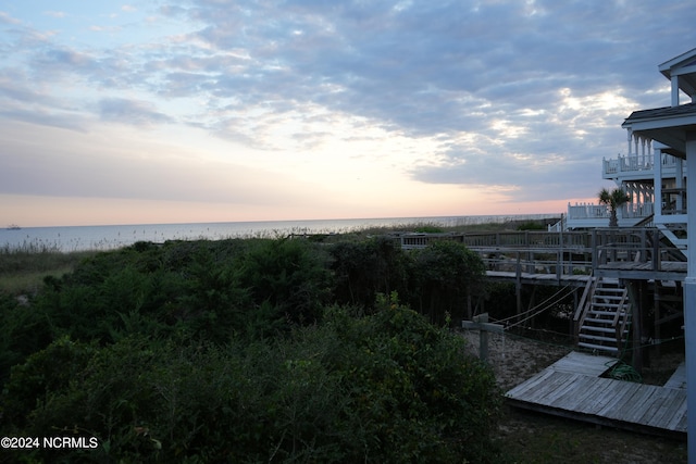 exterior space featuring a water view