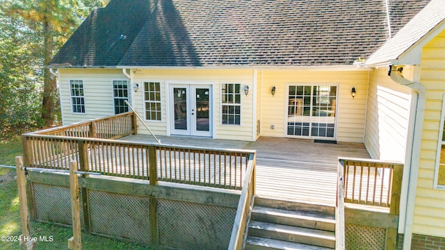 wooden deck with french doors