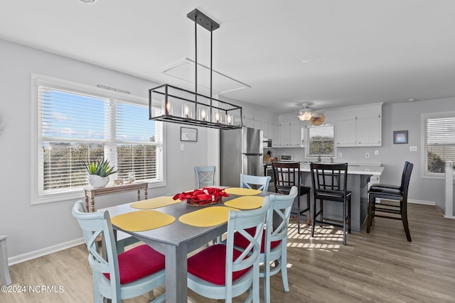 dining space featuring light hardwood / wood-style flooring and plenty of natural light