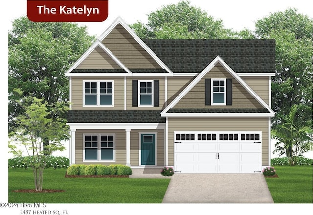 view of front of house featuring a garage and a front lawn