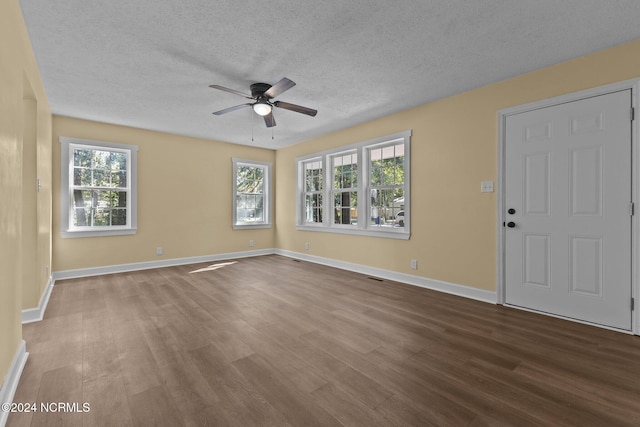 entryway featuring hardwood / wood-style flooring, a wealth of natural light, and a textured ceiling