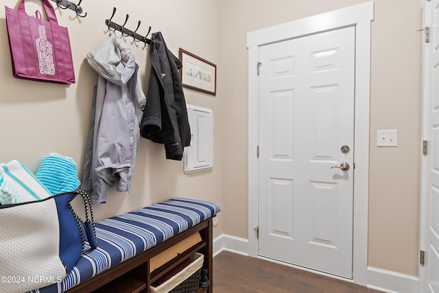 mudroom with dark hardwood / wood-style floors