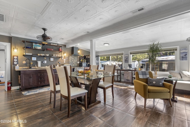 dining space featuring dark wood-type flooring