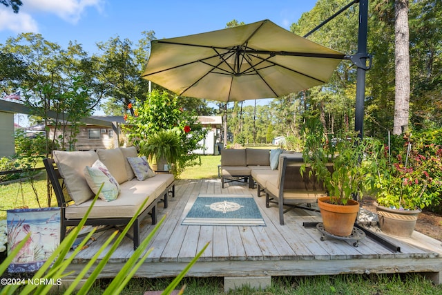 deck featuring an outdoor living space