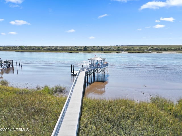 view of dock with a water view