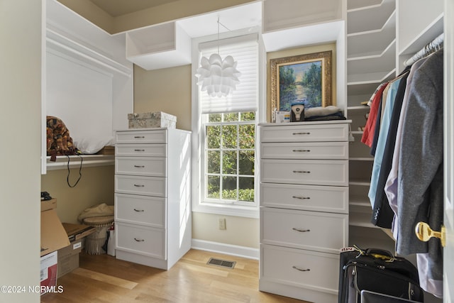 spacious closet featuring light wood-type flooring