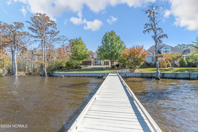 view of dock with a water view