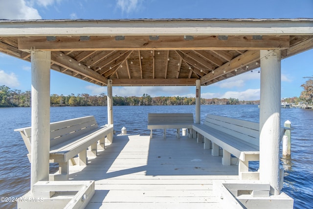 dock area with a water view