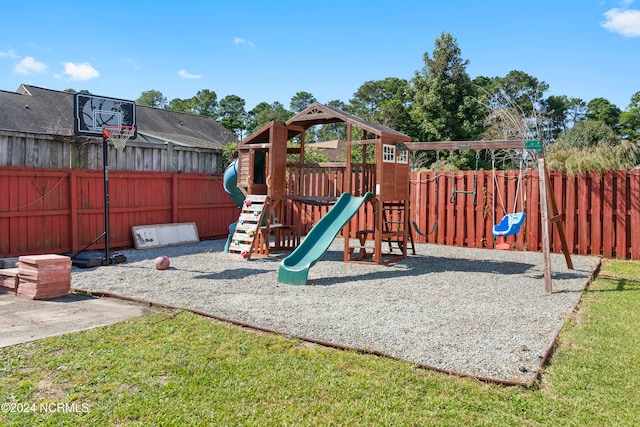 view of play area with a yard