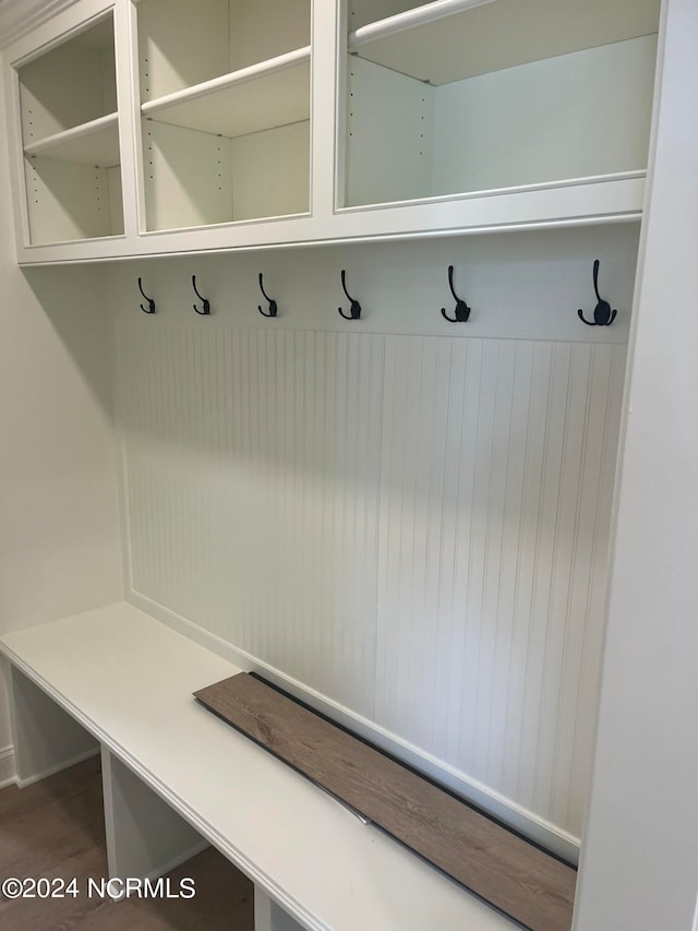 mudroom featuring wood-type flooring