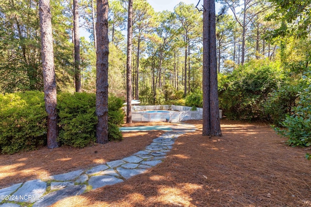 view of yard featuring an empty pool